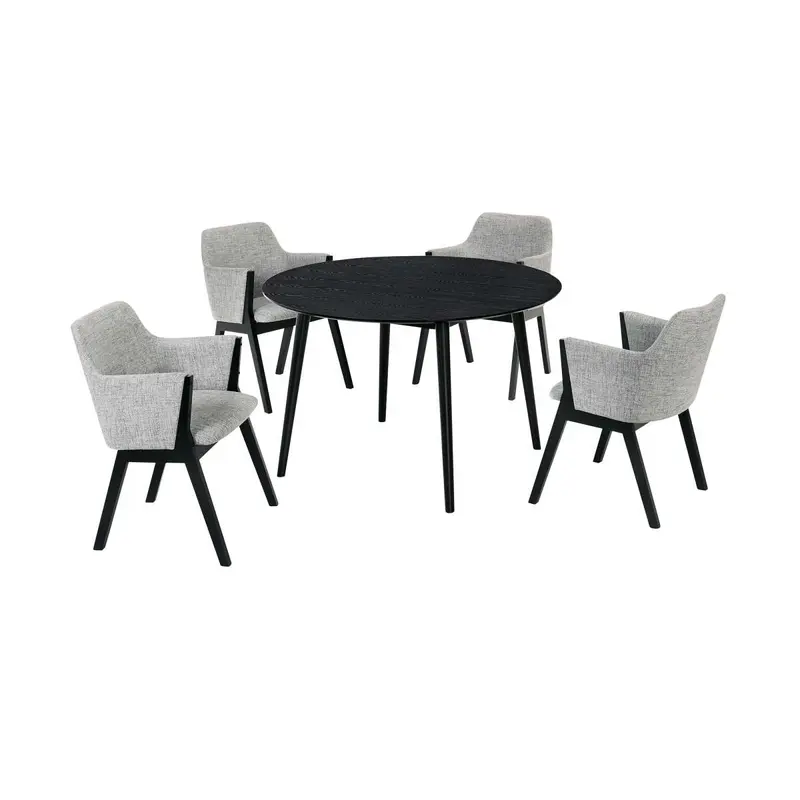 Arcadia and Renzo 48" Round Grey and Black Wood 5 Piece Dining Set By Armen Living