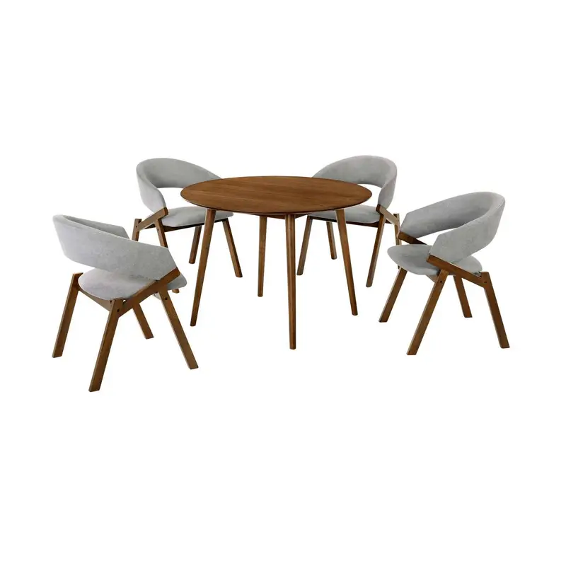 Arcadia and Talulah 42" Round Grey and Walnut Wood 5 Piece Dining Set By Armen Living