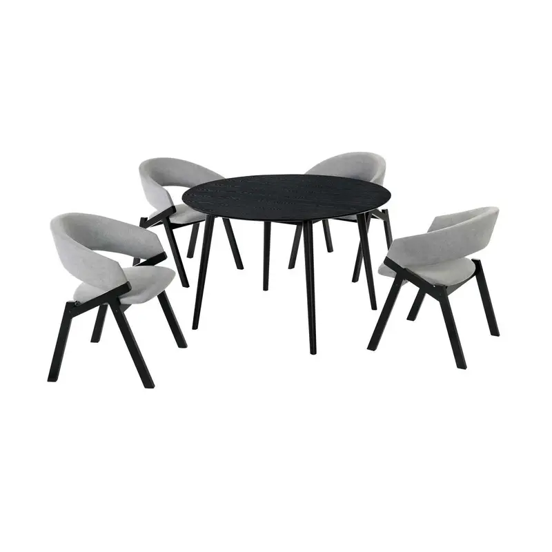 Arcadia and Talulah 48" Round Grey and Black Wood 5 Piece Dining Set By Armen Living