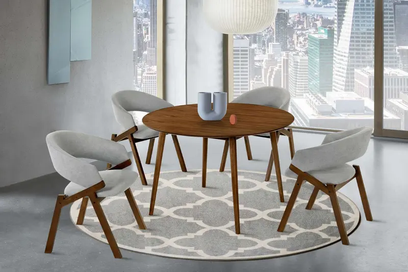 Arcadia and Talulah 48" Round Grey and Walnut Wood 5 Piece Dining Set By Armen Living