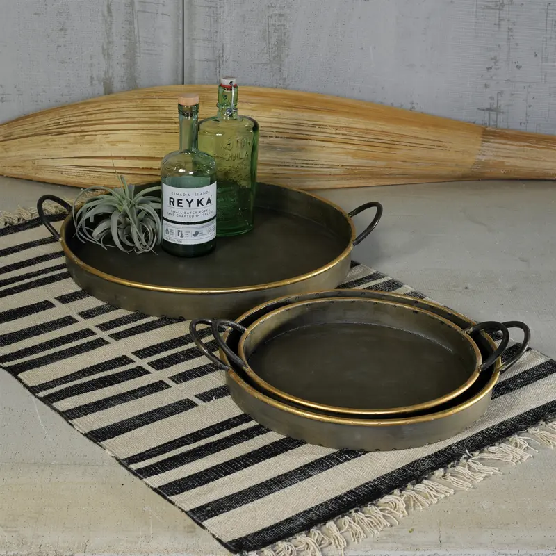 Archer Galvanized Trays, Round - Set of 3 By HomArt
