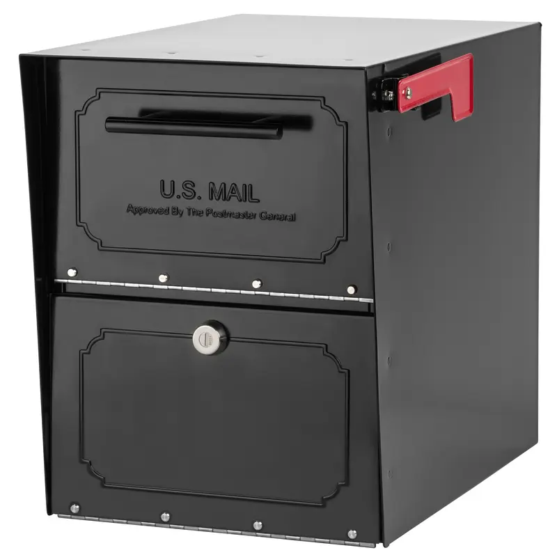 Architectural Mailboxes Oasis Classic Galvanized Steel Post Mount Black Mailbox - Open Box