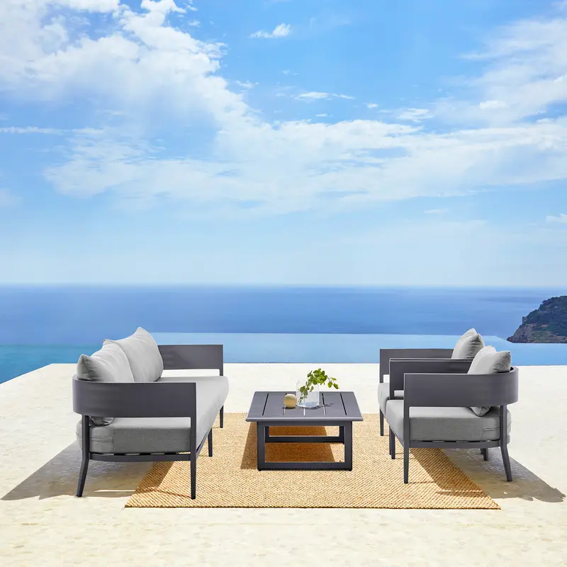 Argiope 4 Piece Outdoor Dark Gray Aluminum & Fabric Outdoor Conversation Set By Armen Living