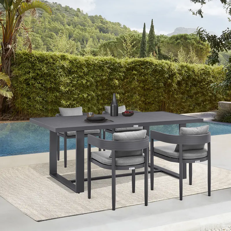 Argiope Outdoor Patio 5-Piece Dining Table Set in Aluminum with Grey Cushions By Armen Living