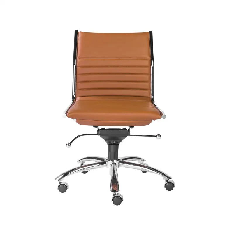 Armless Low Back Office Chair in Cognac with Chrome Base By Homeroots