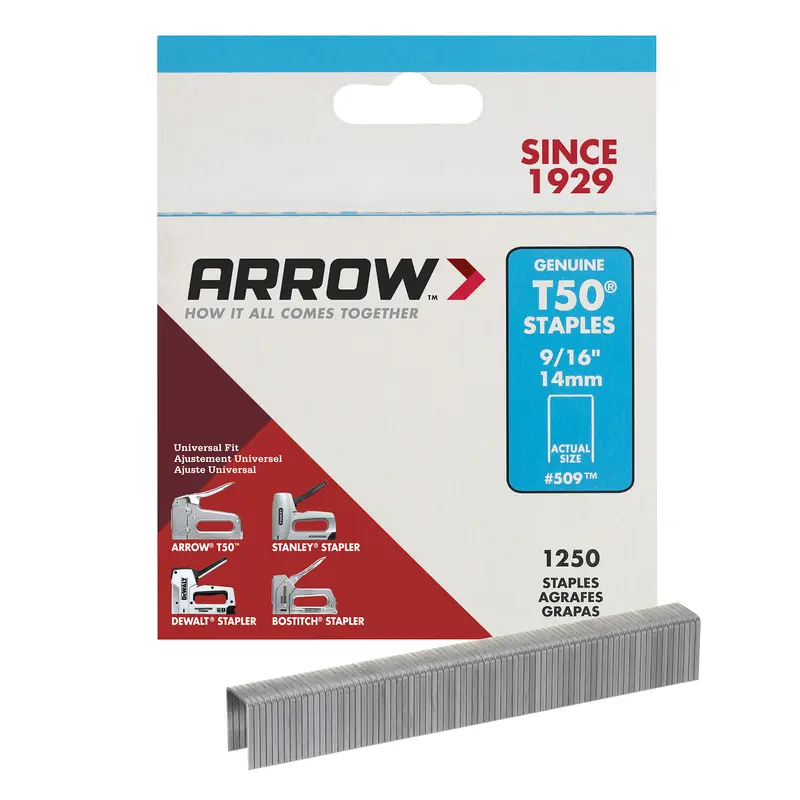 Arrow Fastener T50 3/8 in. W x 9/16 in. L 18 Ga. Flat Crown Heavy Duty Staples 1250 pk (Pack of 4) - Deal of The Week