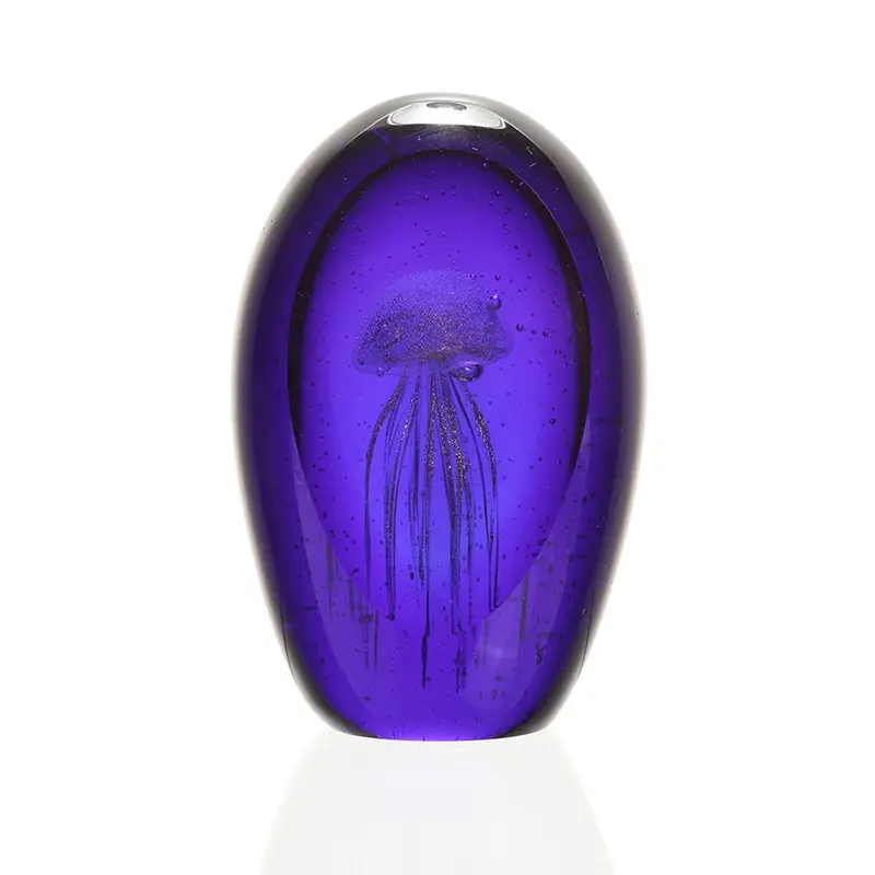 Art Glass Gold Jellyfish in Cobalt Window By SPI HOME