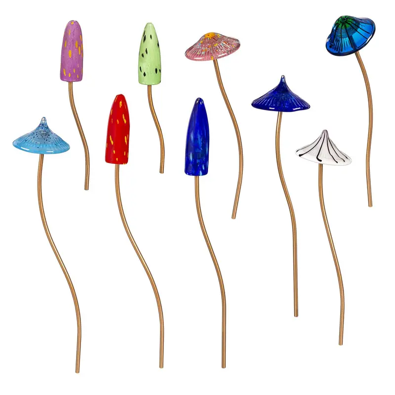Art Glass Mushroom Garden Stake, Set of 18