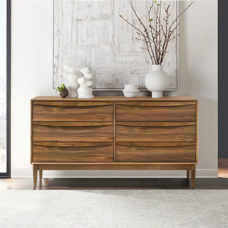 Artemio 6 Drawer Wood Dresser in Walnut Finish By Armen Living