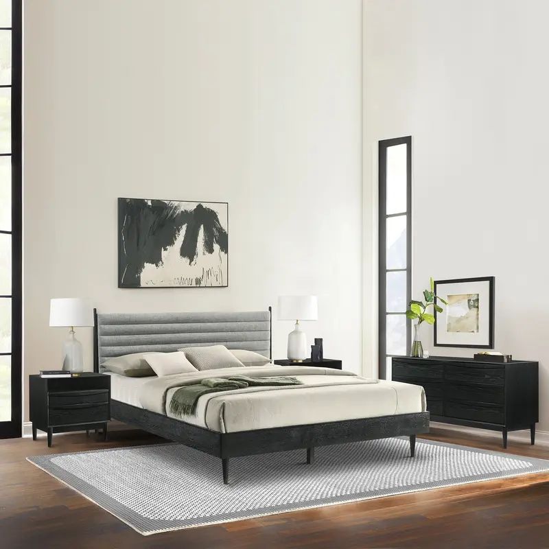 Artemio King 4 Piece Wood Bedroom Set in Black Finish By Armen Living