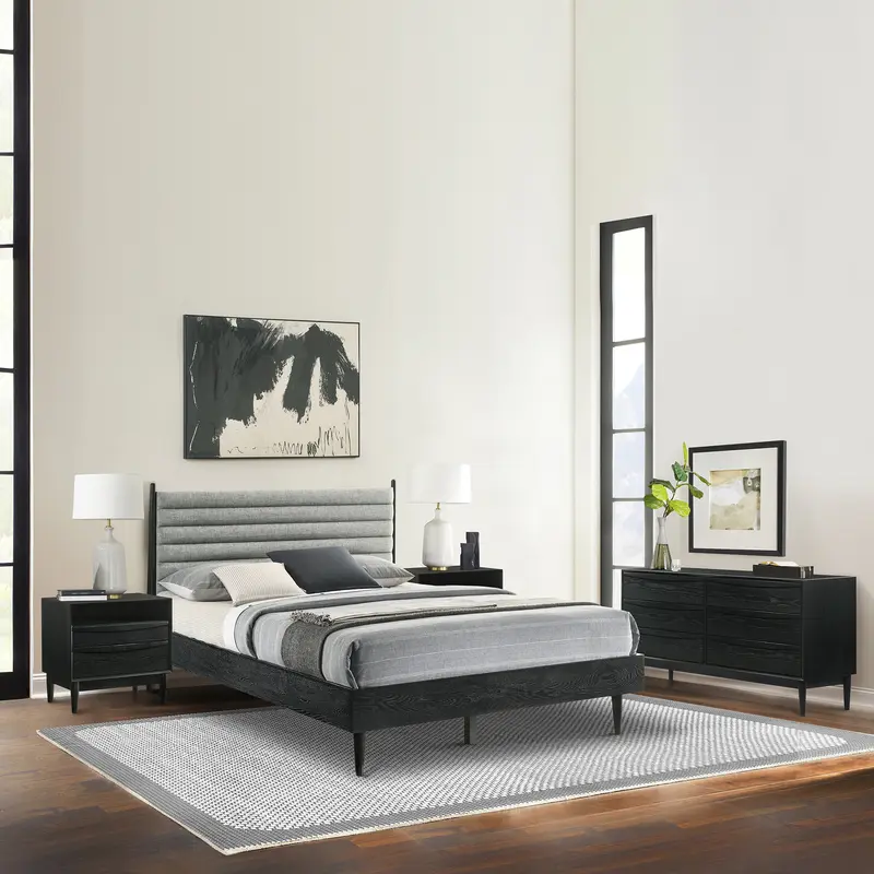 Artemio Queen 4 Piece Wood Bedroom Set in Black Finish By Armen Living