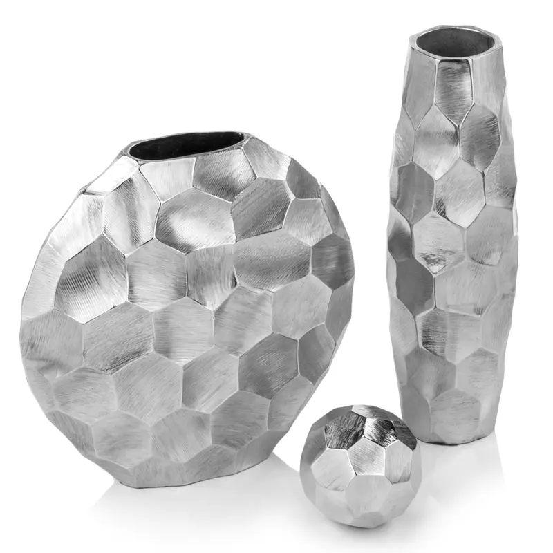 Artistic Rough Silver Round Vase By Homeroots