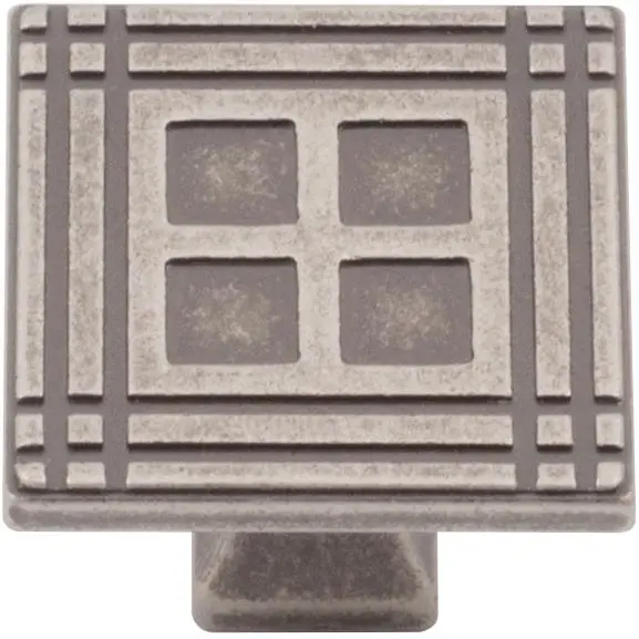 Arts & Crafts Square Cabinet Knob, Weathered Nickel by Stone Harbor Hardware
