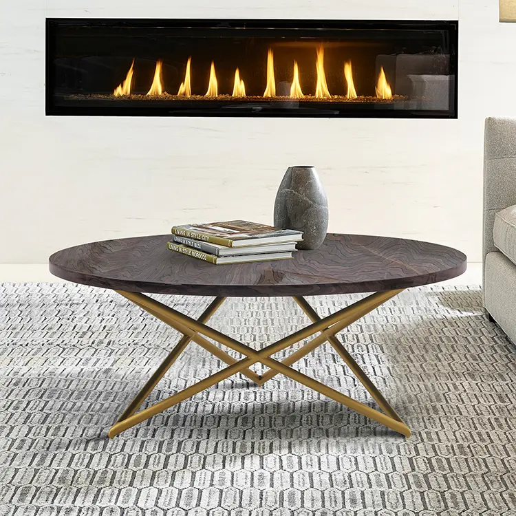 Atala Brown Veneer Coffee Table with Brushed Gold Legs By Armen Living
