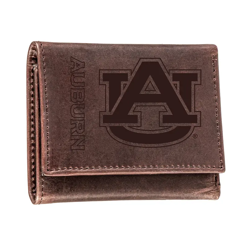 Auburn University, Tri-Fold Wallet, Brown, CH, 100% Genuine Leather