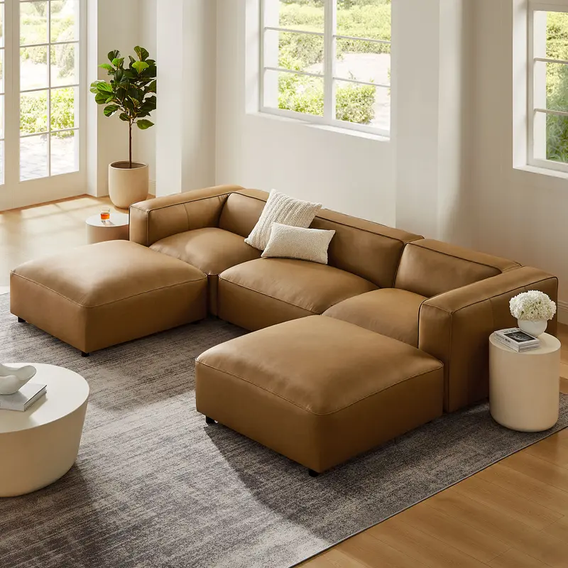 Auren 5-Piece Upholstered Vegan Leather Modular U-Shaped Sofa by Modway