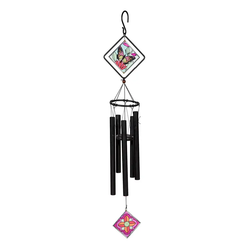 Avria Stained Glass Hand Tuned Wind Chime, Monarch Butterfly, 36"