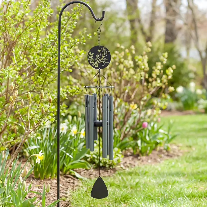 Avria Wind Chime, Tuned Wind Chime, Laser Cut Cardinal, 27"H, Gray