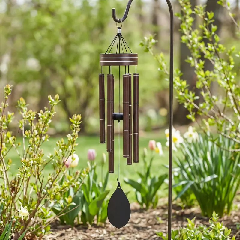 Avria Wind Chime, Tuned Wind Chime, Laser Stripes, 27"H, Brown