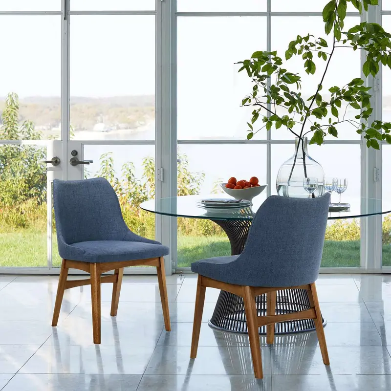 Azalea Blue Fabric and Walnut Wood Dining Side Chairs - Set of 2 By Armen Living