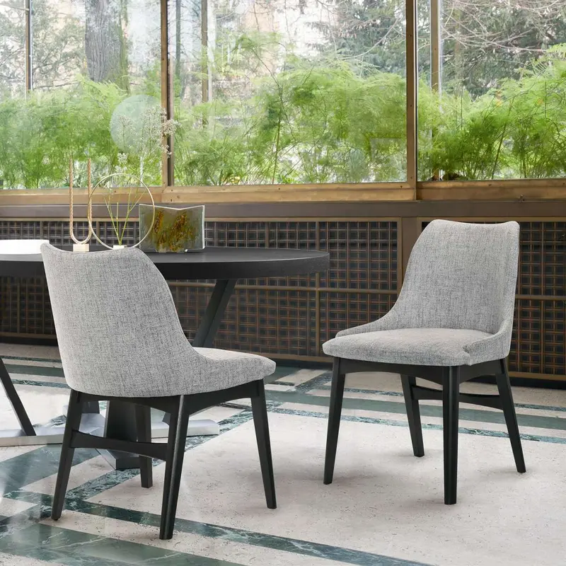 Azalea Gray Fabric and Black Wood Dining Side Chairs - Set of 2 By Armen Living