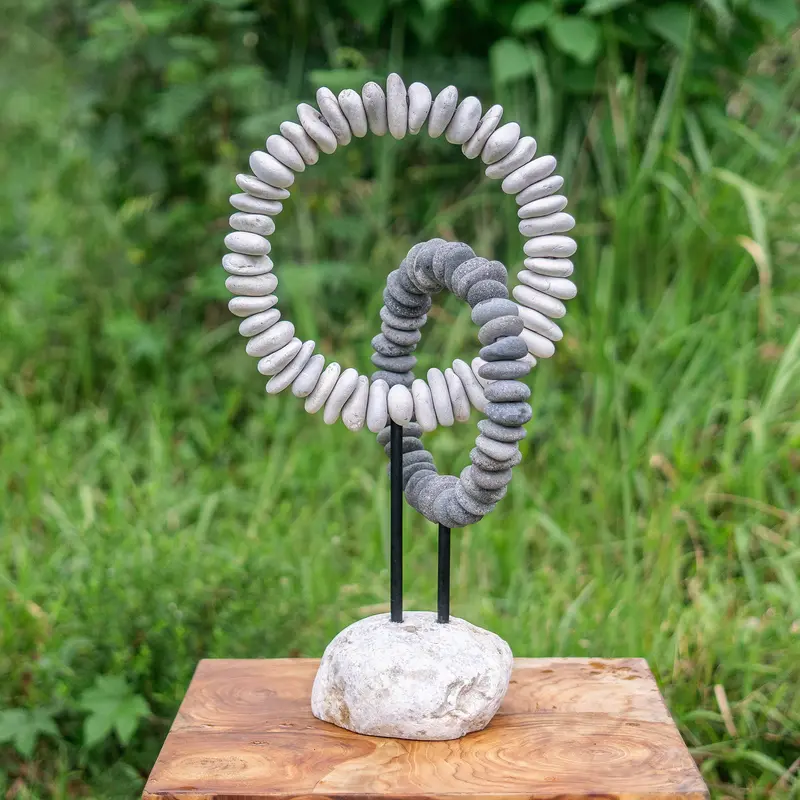 B&W Stone Double Ring on Stand Set of 2 By Garden Age Supply