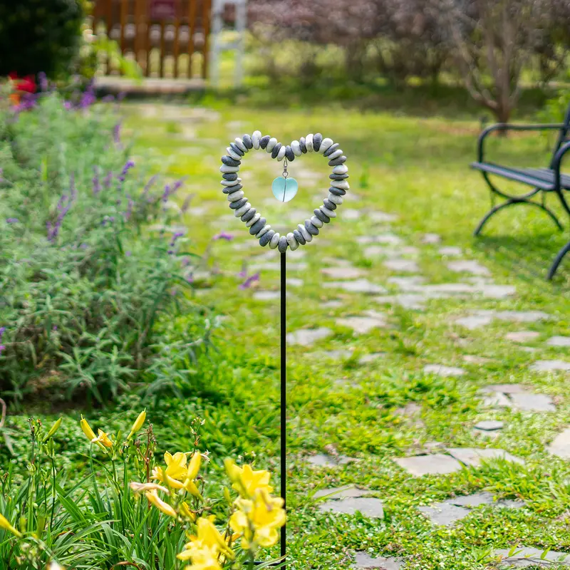 B&W Stone Heart Garden Stake Set of 4 By Garden Age Supply