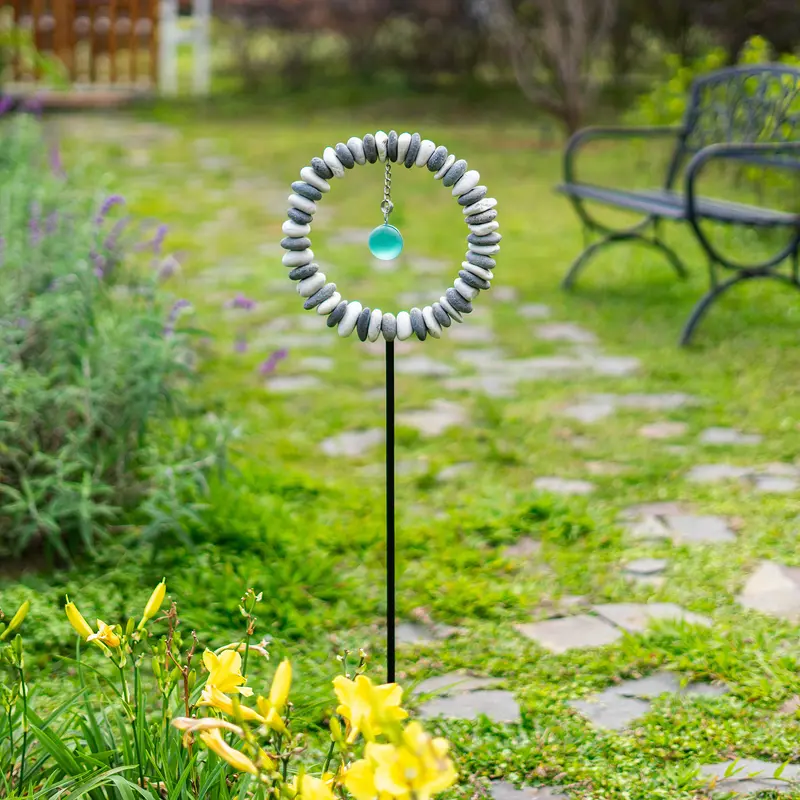 B&W Stone Ring Garden Stake Set of 4 By Garden Age Supply