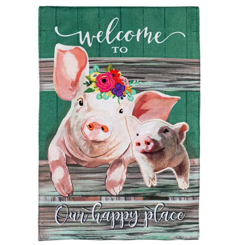 Baby and Mama Pig Garden Burlap Flag