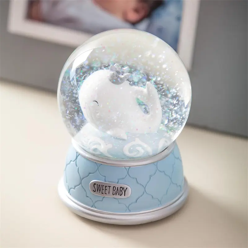 Baby Whale Blue Resin Waterglobe/Music Box