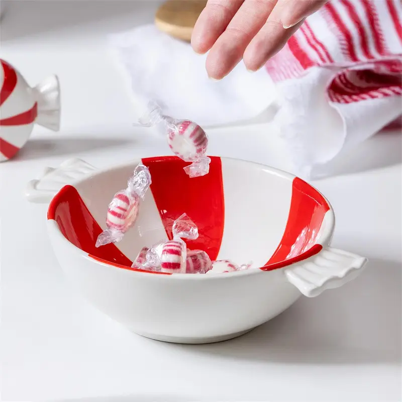 Baking Spirits Bright Bowl Peppermint Candy Ceramic Serving Dish, 7.5"L