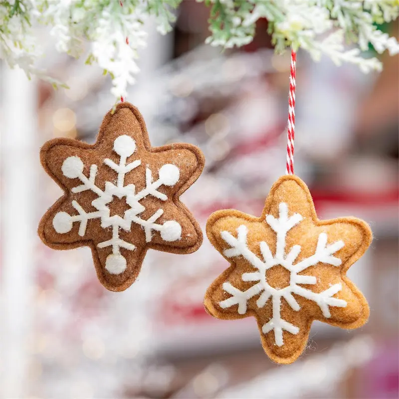 Baking Spirits Bright Ornament Fabric Gingerbread Snowflake, 5", Asst of 2