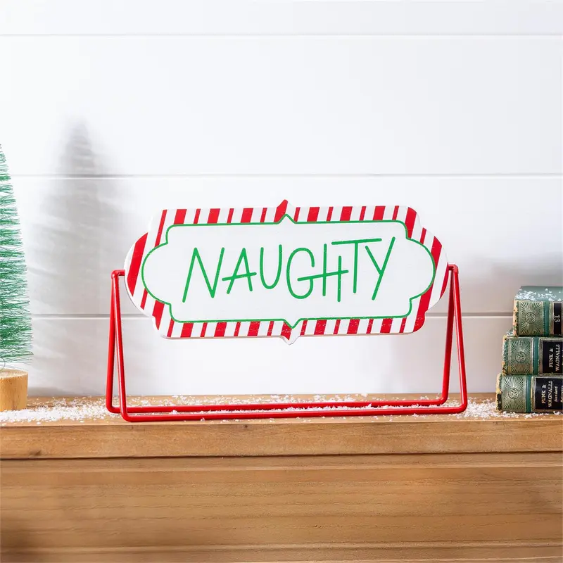 Baking Spirits Bright Table Décor Naughty or Nice Reversible Wood and Metal Table Sign, 11.5"L