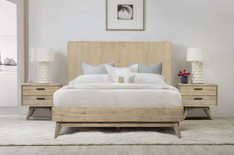 Baly 3 Piece Acacia Queen Platform Bed and Nightstands Bedroom Set By Armen Living