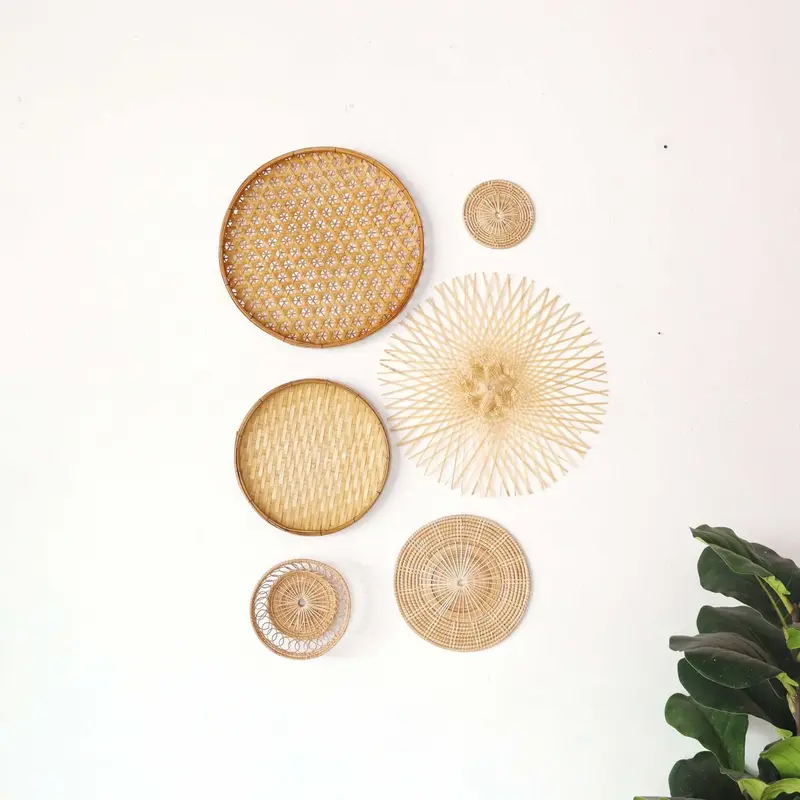 Bamboo And Rattan Wall Hanging Decor Set Of 6 - Ma Di Son By Thaihome