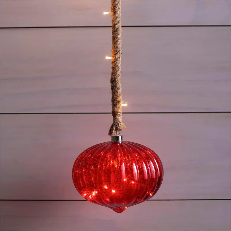 Battery Operated LED Glass Pumpkin Hanging Light,Red
