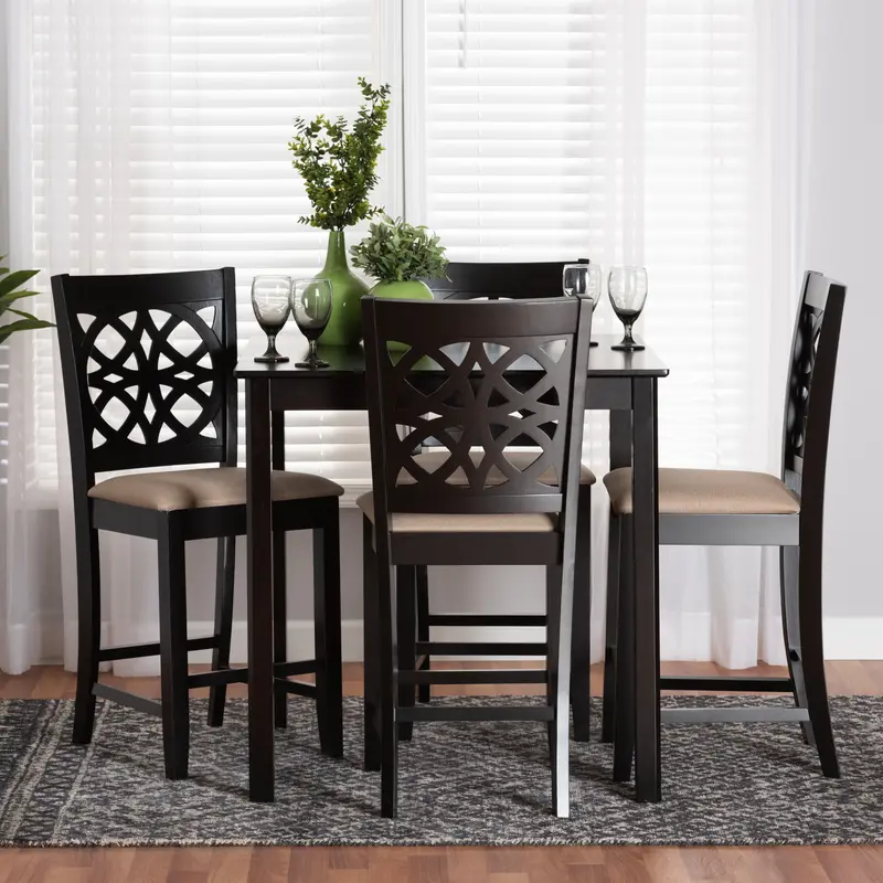 Baxton Studio Abigail Modern Beige Fabric and Dark Brown Finished Wood 5-Piece Pub Set