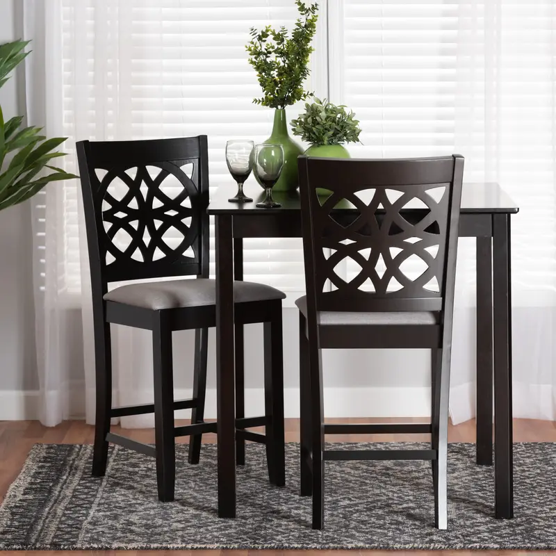 Baxton Studio Abigail Modern Grey Fabric and Dark Brown Finished Wood 2-Piece Counter Stool Set