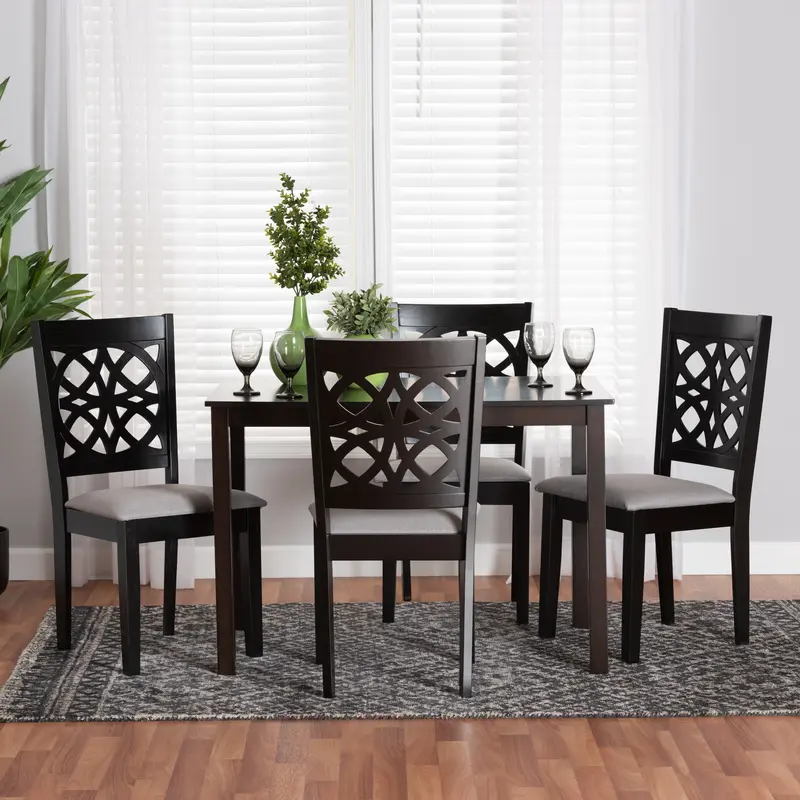 Baxton Studio Abigail Modern Grey Fabric and Dark Brown Finished Wood 5-Piece Dining Set