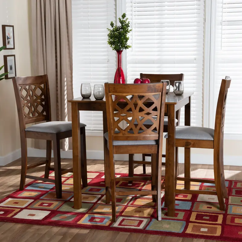 Baxton Studio Abigail Modern Grey Fabric and Walnut Brown Finished Wood 5-Piece Pub Set