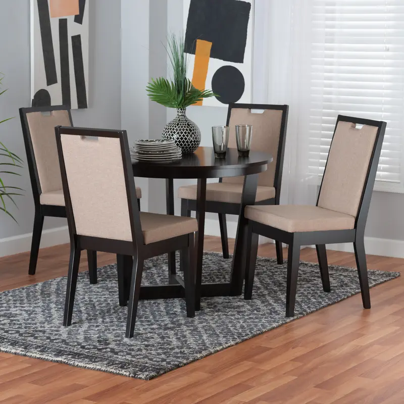 Baxton Studio Ana Modern Beige Fabric and Dark Brown Finished Wood 5-Piece Dining Set