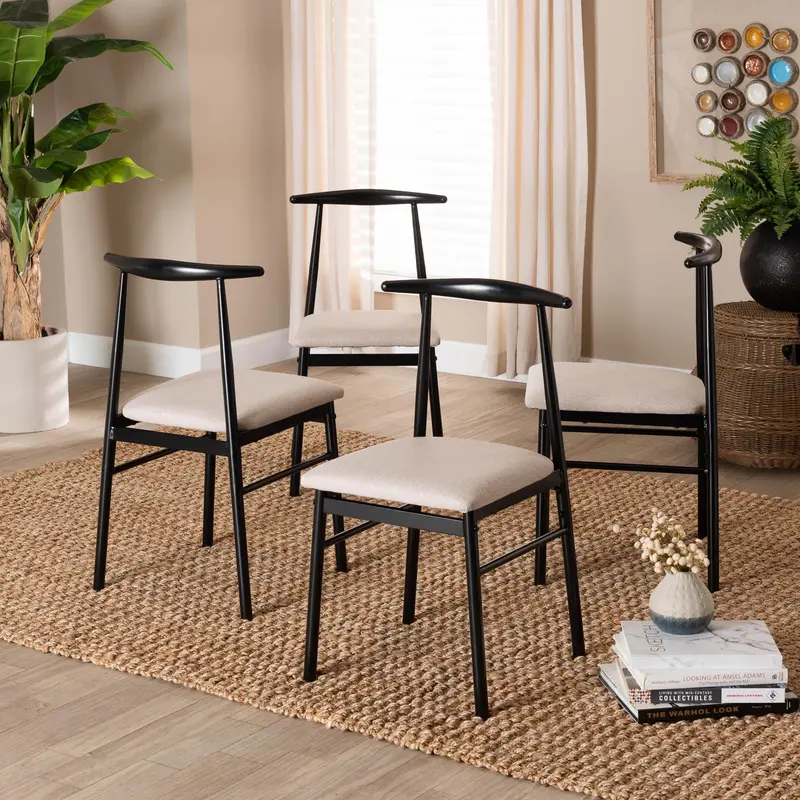 Baxton Studio Arnold Modern Industrial Beige Fabric and Metal Dining Chair