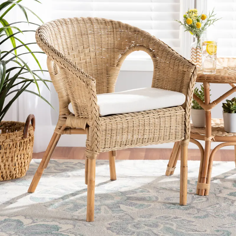 Baxton Studio bali & pari Abbey Modern Bohemian Natural Brown Antique Rattan Dining Chair