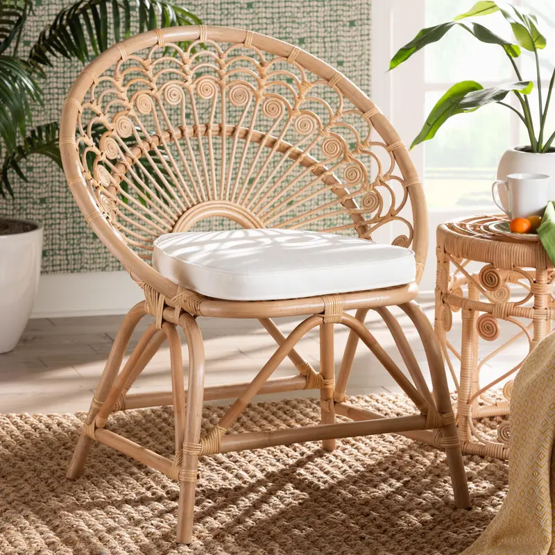 Baxton Studio bali & pari Abriella Modern Bohemian Natural Brown Rattan Peacock Accent Chair