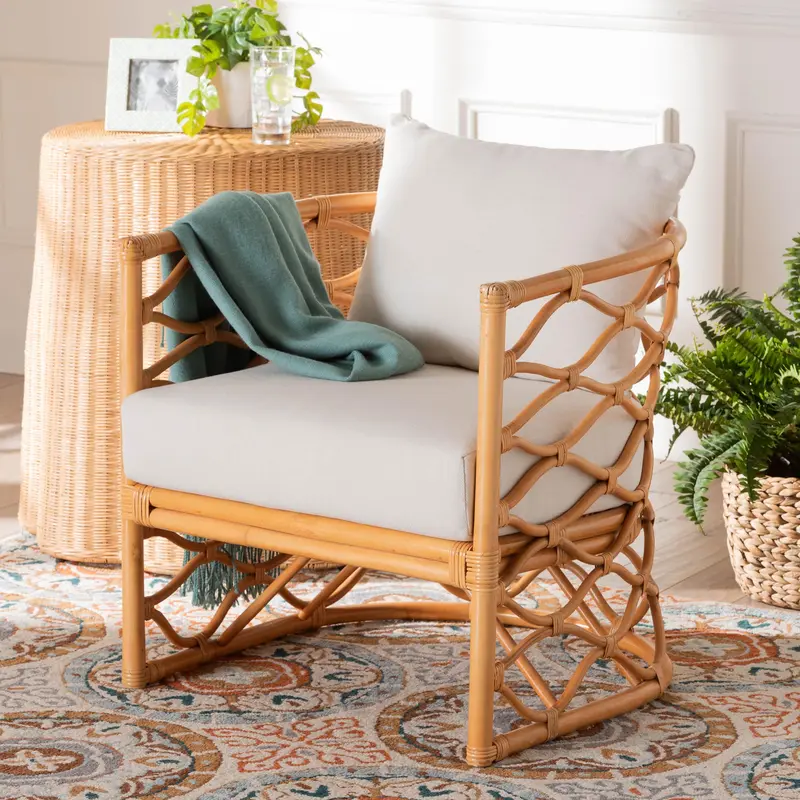 Baxton Studio bali & pari Acelynn Bohemian Light Honey Rattan Arm Chair