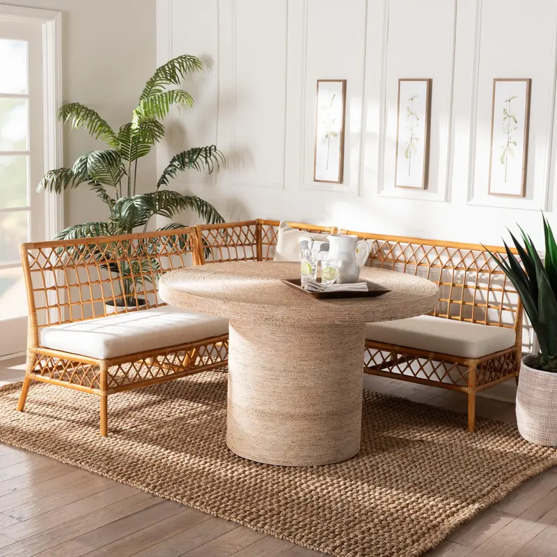 Baxton Studio bali & pari Adalina Modern Bohemian Honey Rattan 4-Piece Dining Nook Set