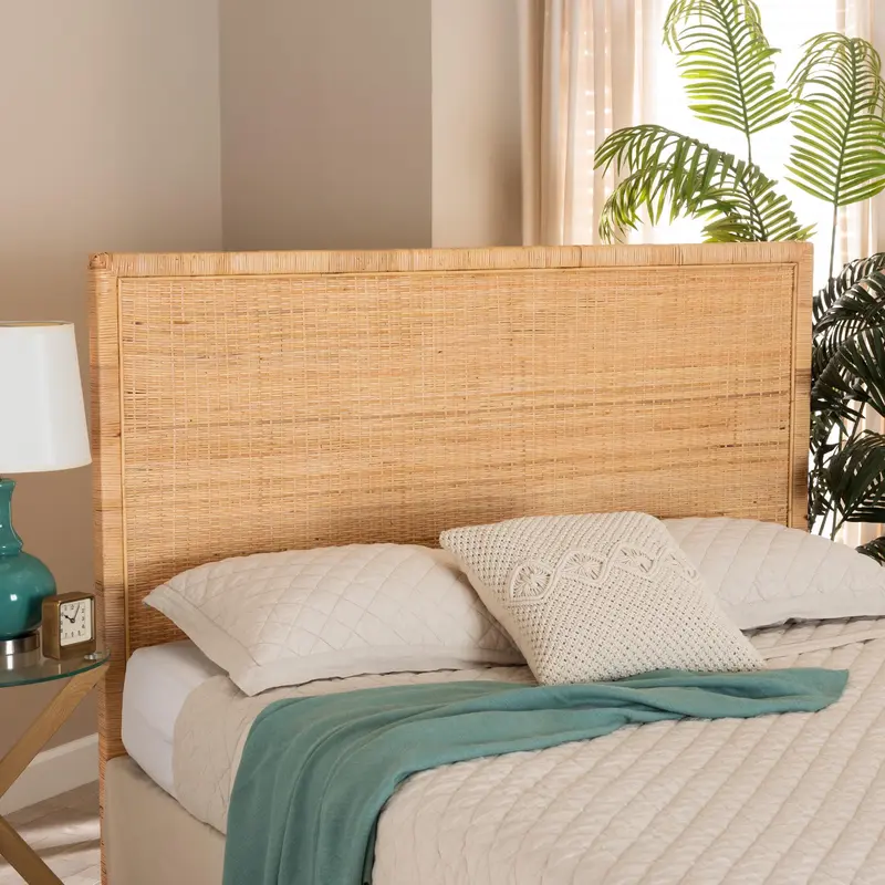 Baxton Studio bali & pari Adelyn Modern Bohemian Natural Brown Rattan and Mahogany Wood Queen Size Headboard