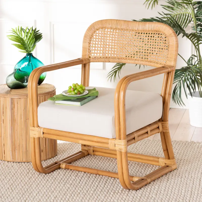 Baxton Studio bali & pari Ailith Modern Bohemian Light Honey Rattan Arm Chair