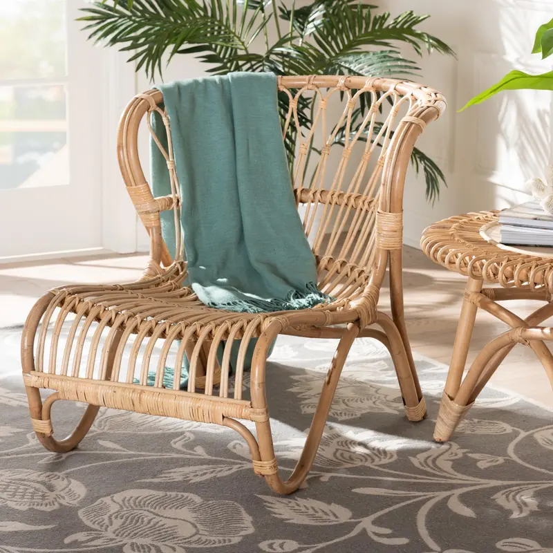 Baxton Studio bali & pari Alaya Modern Bohemian Natural Brown Rattan Accent Chair