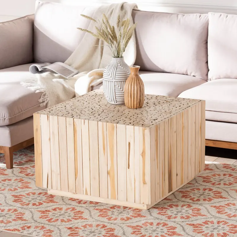 Baxton Studio bali & pari Augusta Bohemian Natural Teak Wood Coffee Table with Unique Repurposed Wood Logs